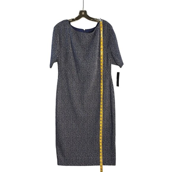 Maggy London Navy & White Polka Dot Short Sleeve Sheath Dress Size 12 Polyester - Picture 8 of 9